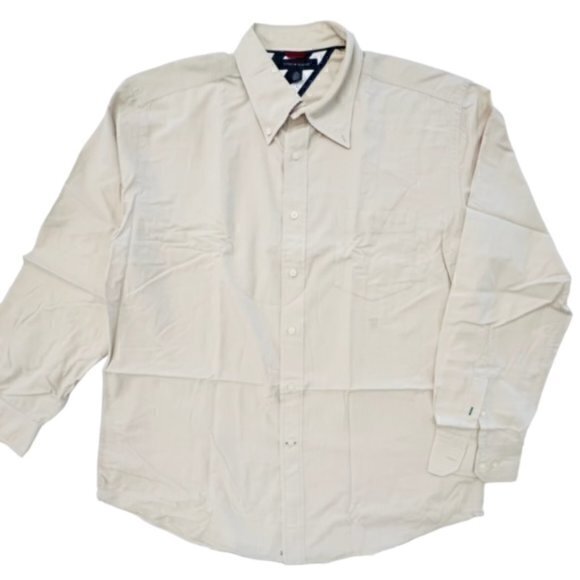 Tommy‎ Hilfiger Shirt Men's Size XL Beige Button Down Long Sleeve Collared LOGO - Picture 1 of 10